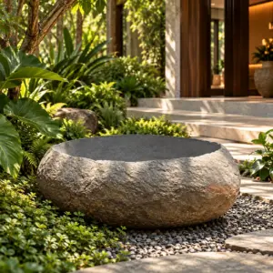 Hand-Chiseled Architectural Stone Basin & Water Feature