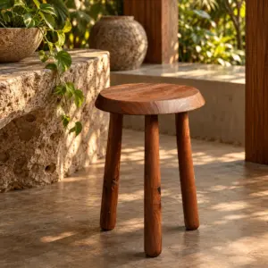 Hand-Carved Solid Fallen Wood Minimalist Three-Legged Stool