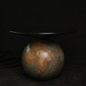 Hand-Carved Biophilic Stone Sphere and Disc Sculpture